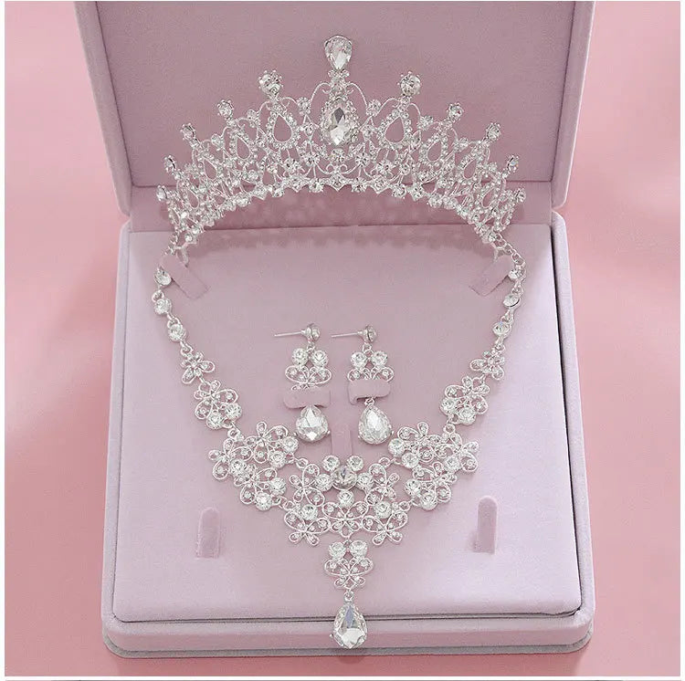 Luxury Crystal Wedding Bridal Jewelry Sets Women/Girl Gold Color Tiara/Crown Earrings Choker Necklace Bride Jewelry Set