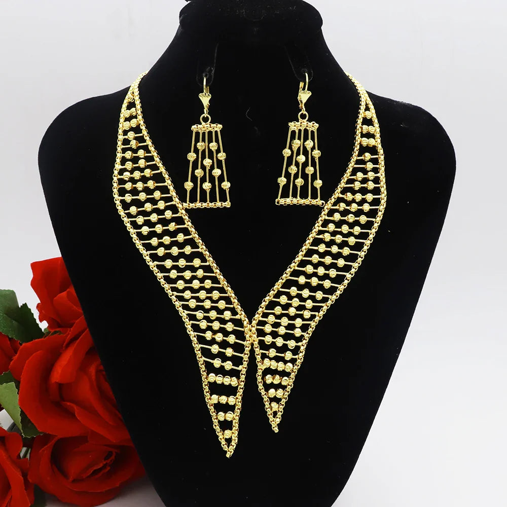 Women Necklace Set Gold Plated Jewelry Choker Luxury Colorful Rhinestone Rings Earrings Bracelet Wedding Jewellery