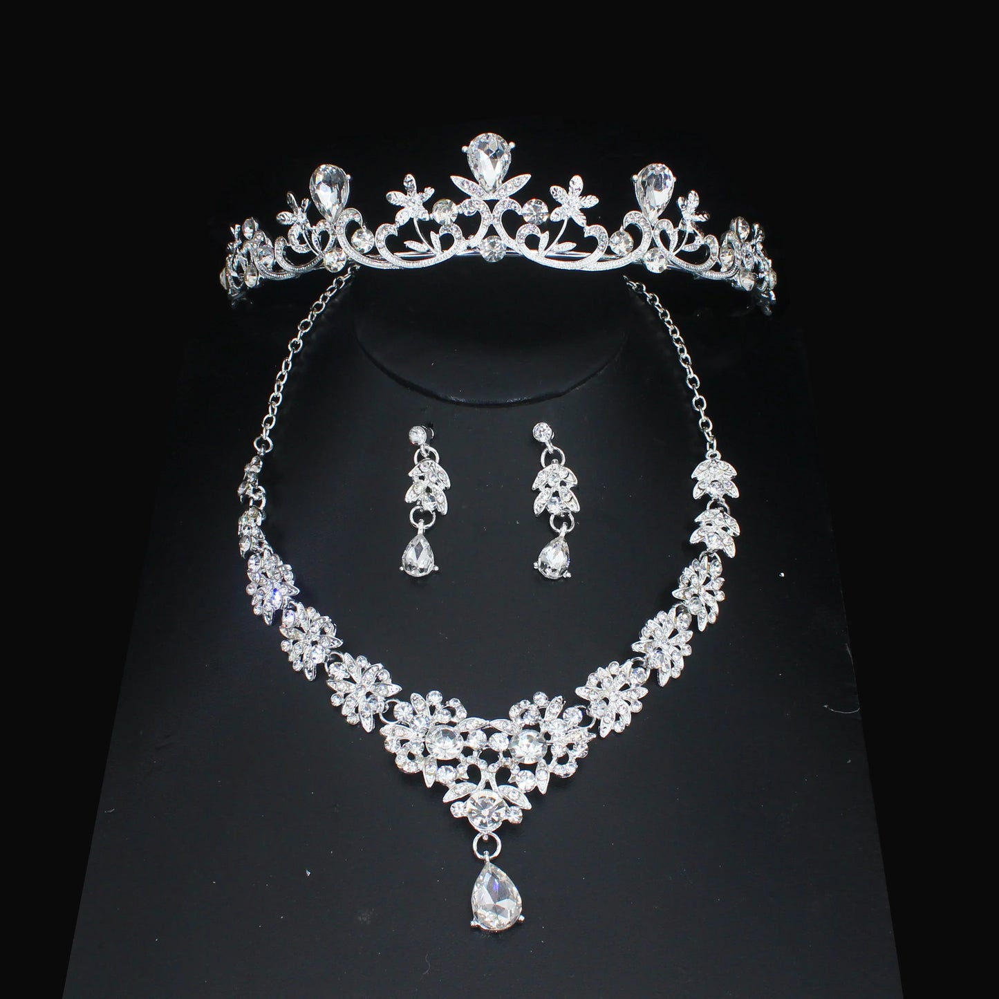 Luxury Crystal Wedding Bridal Jewelry Sets Women/Girl Gold Color Tiara/Crown Earrings Choker Necklace Bride Jewelry Set