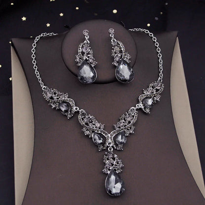 Gorgeous Crystal Jewelry Sets for Women Luxury Choker Necklace Earrings Set Wedding Dress Bridal Costume Necklace Accessories