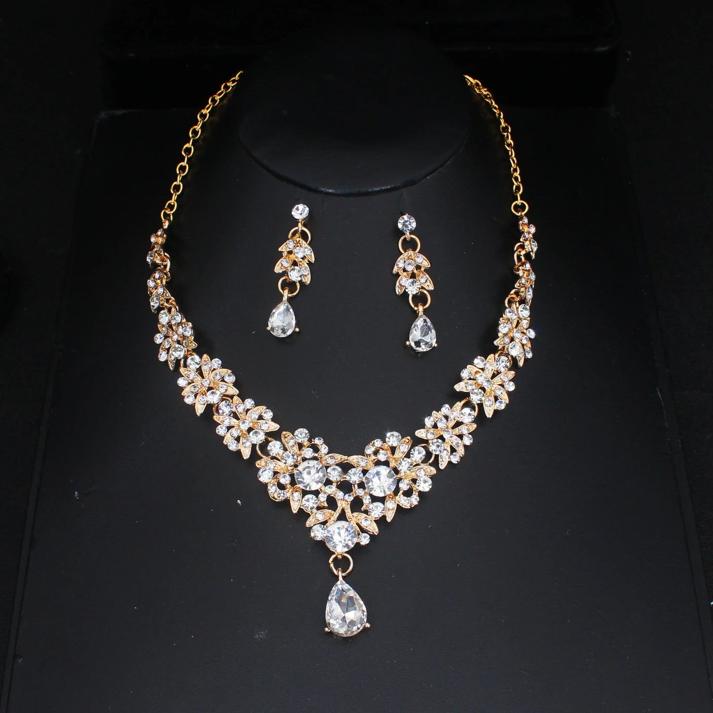 Luxury Crystal Wedding Bridal Jewelry Sets Women/Girl Gold Color Tiara/Crown Earrings Choker Necklace Bride Jewelry Set