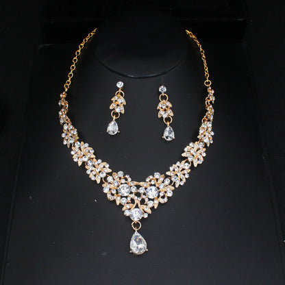 Luxury Crystal Wedding Bridal Jewelry Sets Women/Girl Gold Color Tiara/Crown Earrings Choker Necklace Bride Jewelry Set