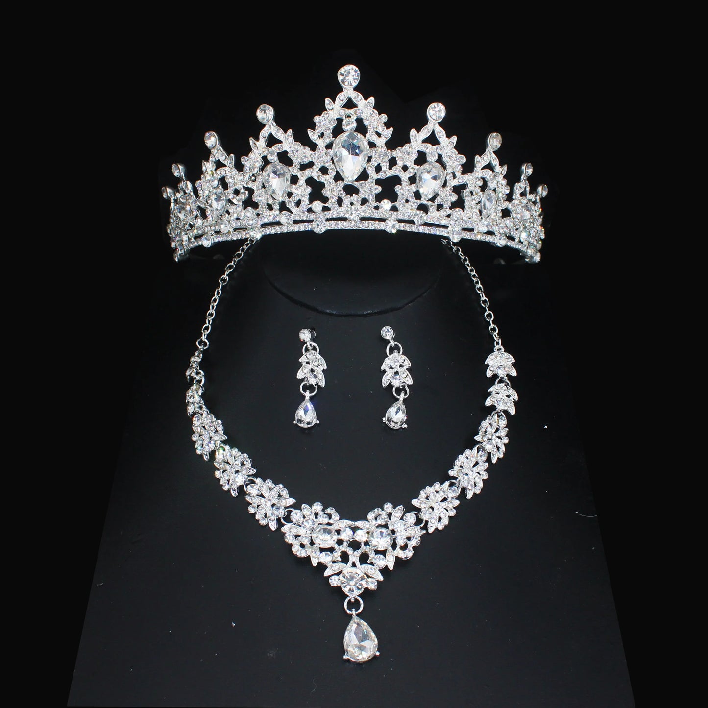 Luxury Crystal Wedding Bridal Jewelry Sets Women/Girl Gold Color Tiara/Crown Earrings Choker Necklace Bride Jewelry Set