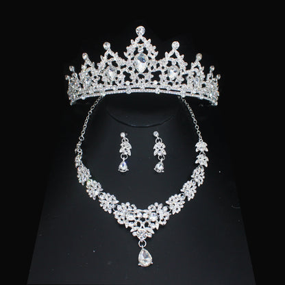 Luxury Crystal Wedding Bridal Jewelry Sets Women/Girl Gold Color Tiara/Crown Earrings Choker Necklace Bride Jewelry Set