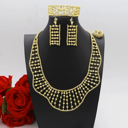 Women Necklace Set Gold Plated Jewelry Choker Luxury Colorful Rhinestone Rings Earrings Bracelet Wedding Jewellery