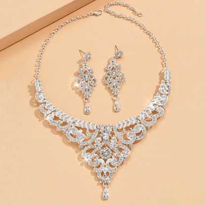 Women's bridal jewelry set, high-end design inlaid with rhinestones, crystal pendant necklaces, earrings