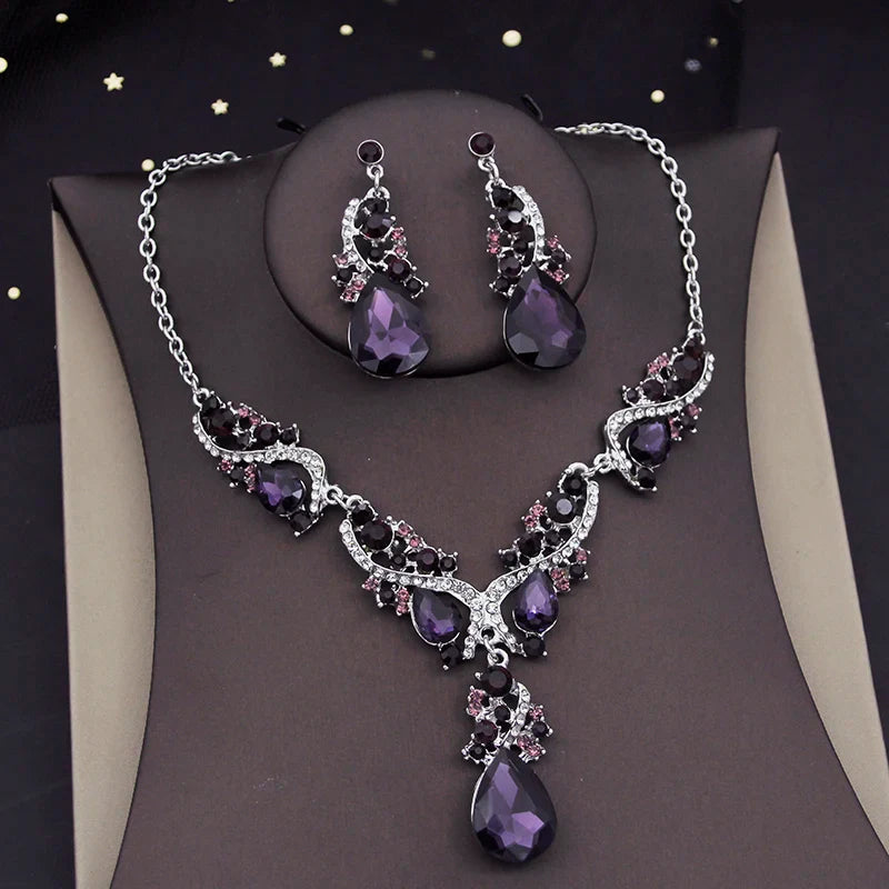 Gorgeous Crystal Jewelry Sets for Women Luxury Choker Necklace Earrings Set Wedding Dress Bridal Costume Necklace Accessories