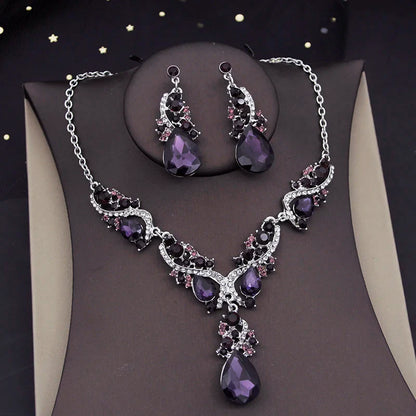 Gorgeous Crystal Jewelry Sets for Women Luxury Choker Necklace Earrings Set Wedding Dress Bridal Costume Necklace Accessories