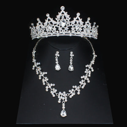 Luxury Crystal Wedding Bridal Jewelry Sets Women/Girl Gold Color Tiara/Crown Earrings Choker Necklace Bride Jewelry Set