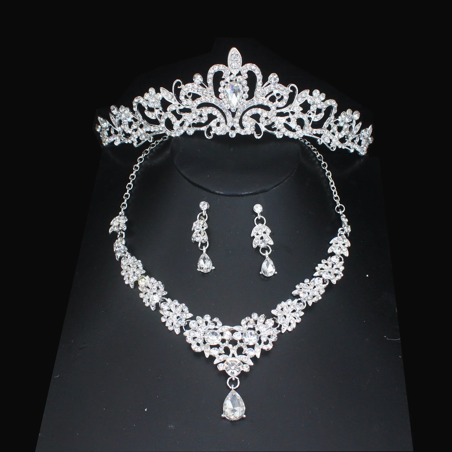 Luxury Crystal Wedding Bridal Jewelry Sets Women/Girl Gold Color Tiara/Crown Earrings Choker Necklace Bride Jewelry Set