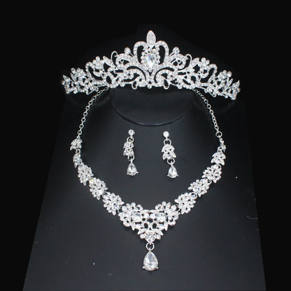 Luxury Crystal Wedding Bridal Jewelry Sets Women/Girl Gold Color Tiara/Crown Earrings Choker Necklace Bride Jewelry Set