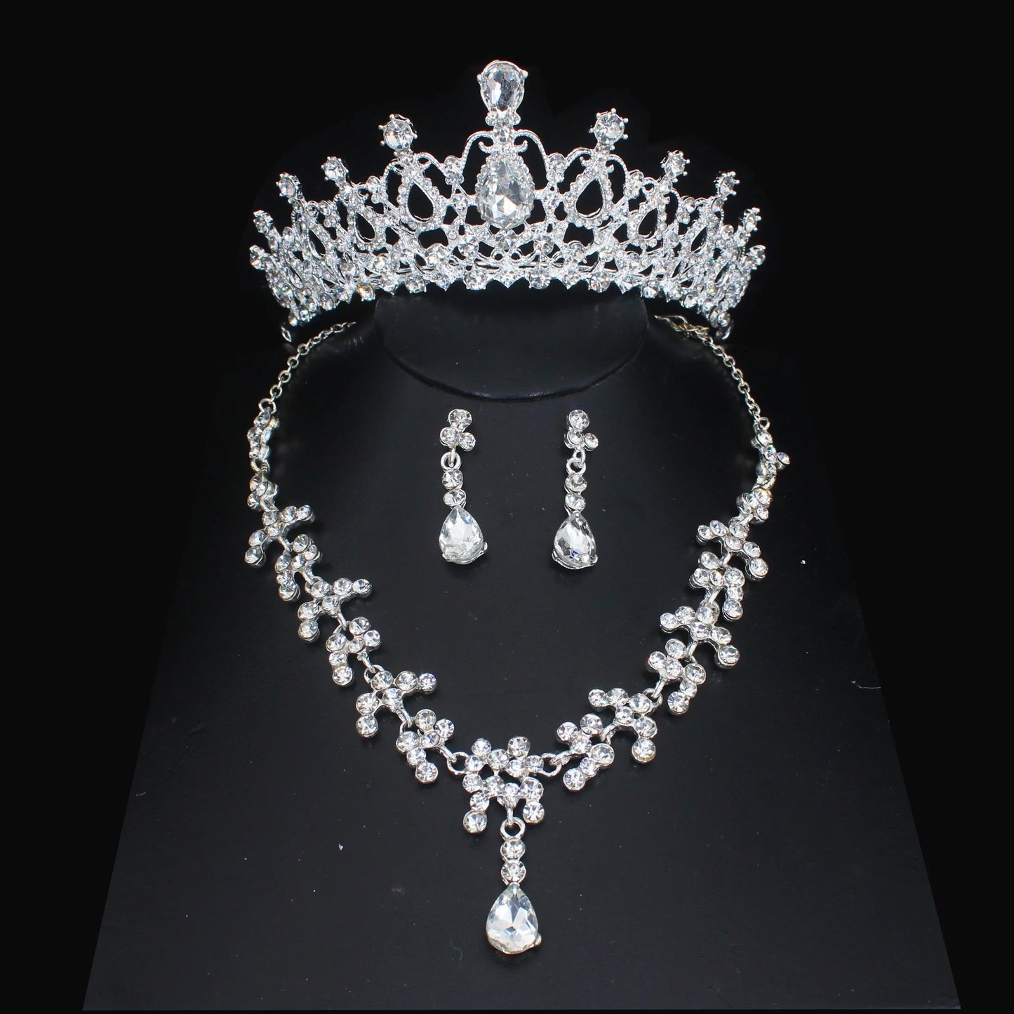 Luxury Crystal Wedding Bridal Jewelry Sets Women/Girl Gold Color Tiara/Crown Earrings Choker Necklace Bride Jewelry Set