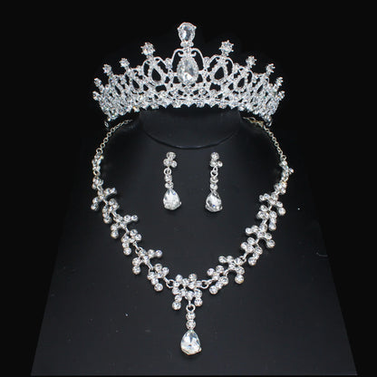 Luxury Crystal Wedding Bridal Jewelry Sets Women/Girl Gold Color Tiara/Crown Earrings Choker Necklace Bride Jewelry Set