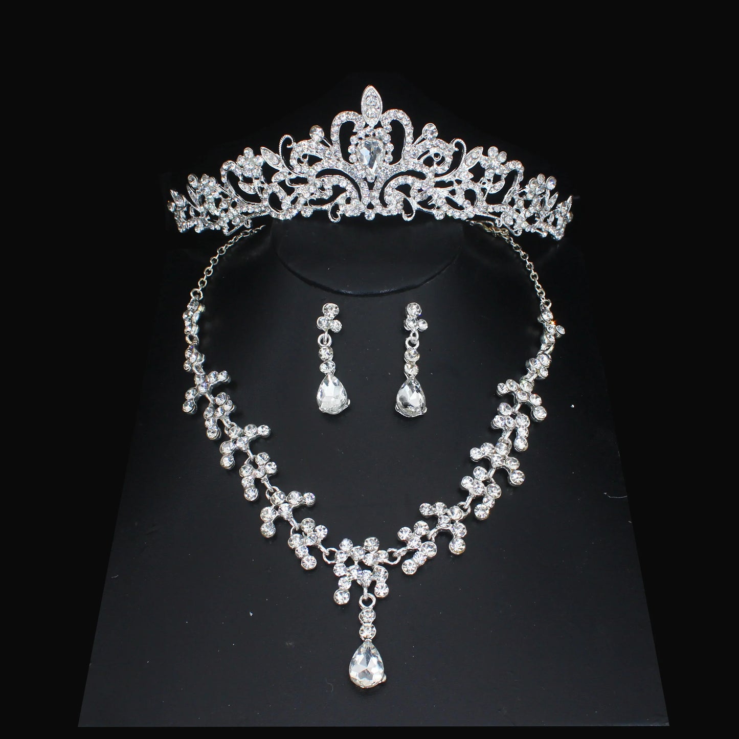 Luxury Crystal Wedding Bridal Jewelry Sets Women/Girl Gold Color Tiara/Crown Earrings Choker Necklace Bride Jewelry Set