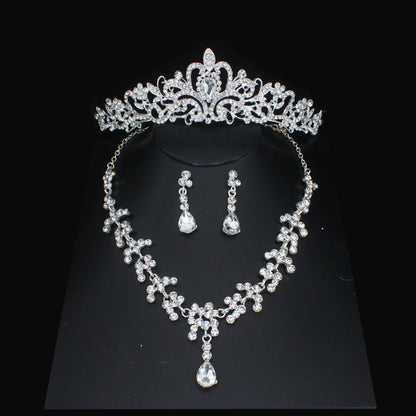 Luxury Crystal Wedding Bridal Jewelry Sets Women/Girl Gold Color Tiara/Crown Earrings Choker Necklace Bride Jewelry Set