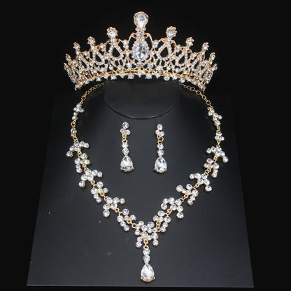Luxury Crystal Wedding Bridal Jewelry Sets Women/Girl Gold Color Tiara/Crown Earrings Choker Necklace Bride Jewelry Set