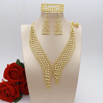 Women Necklace Set Gold Plated Jewelry Choker Luxury Colorful Rhinestone Rings Earrings Bracelet Wedding Jewellery