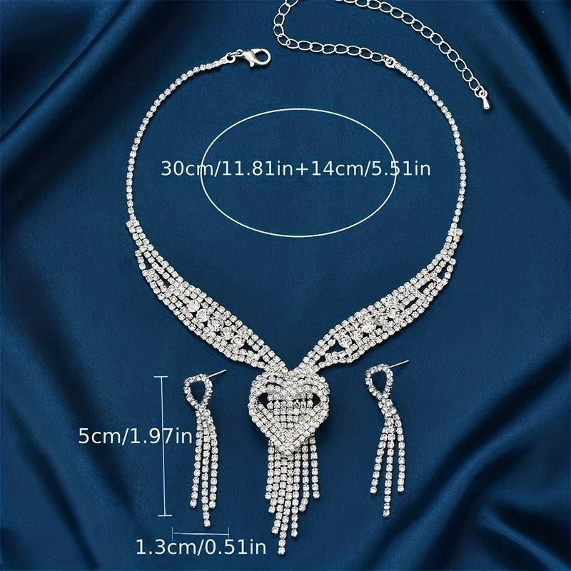 Ladies' jewelry, equipped with rhinestone tassel earrings, necklaces, bracelet sets, wedding party accessories