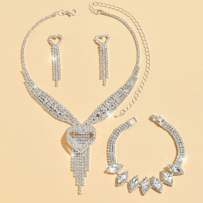 Ladies' jewelry, equipped with rhinestone tassel earrings, necklaces, bracelet sets, wedding party accessories