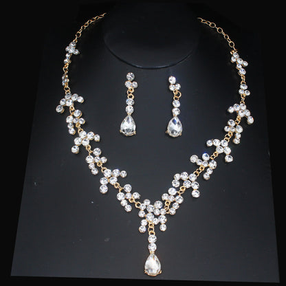 Luxury Crystal Wedding Bridal Jewelry Sets Women/Girl Gold Color Tiara/Crown Earrings Choker Necklace Bride Jewelry Set
