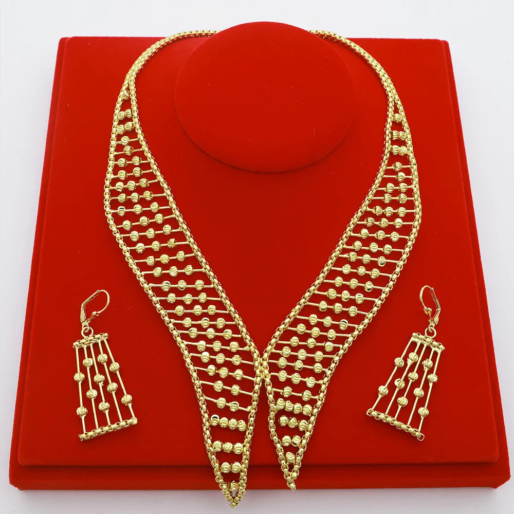 Women Necklace Set Gold Plated Jewelry Choker Luxury Colorful Rhinestone Rings Earrings Bracelet Wedding Jewellery